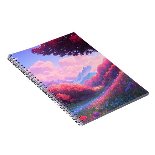 Vallei versierd met rode en blauwe flora notitieboek (Rechterzijde)