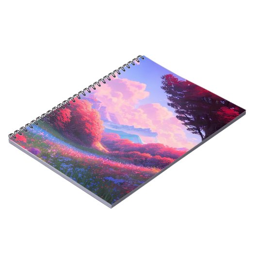 Vallei versierd met rode en blauwe flora notitieboek (Linkerzijde)