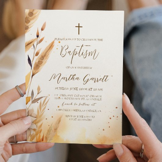 Vallen Bladeren en Pampas Meisje Doop Kaart