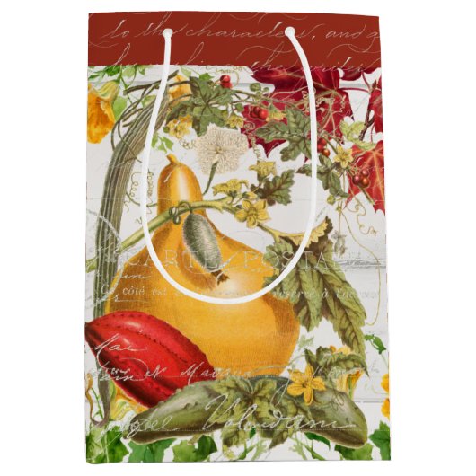 Vallen bladeren Wildflower Pompoenen Rustisch Hout Medium Cadeauzakje (Voorkant)