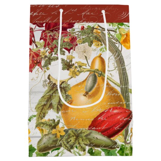 Vallen bladeren Wildflower Pompoenen Rustisch Hout Medium Cadeauzakje (Achterkant)