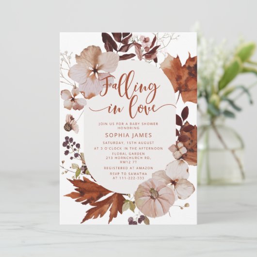 Vallen in liefde pompoen baby shower kaart (Staand voorkant)