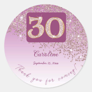 Vallend Roos Gouden Glitter, 30ste Verjaardag Beda Ronde Sticker