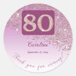 Vallend Roos Gouden Glitter, 80ste Verjaardag Beda Ronde Sticker