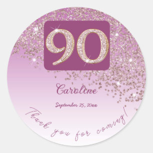 Vallend Roos Gouden Glitter, 90ste Verjaardag Beda Ronde Sticker