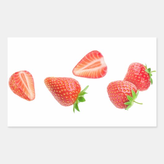 Vallende aardbeien rechthoekige sticker (Voorkant)