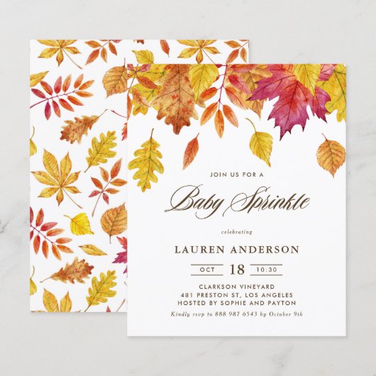 Vallende bladeren Autumn Baby Sprinkle Invitation (Voorkant / Achterkant)