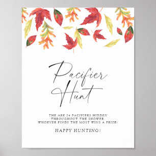 Vallende bladeren fopspeen jacht baby shower spel poster