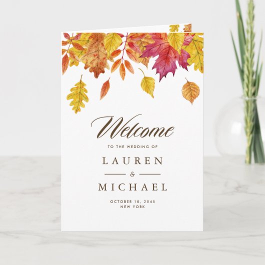 Vallende bladeren Garland Herfst bruiloft boekje Programma (Voorkant)