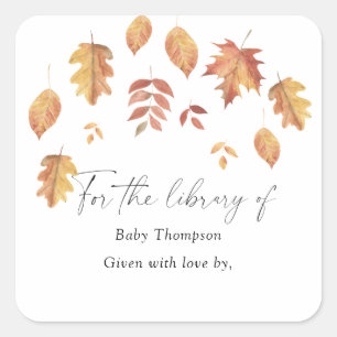 Vallende bladeren herfst - Baby shower boekenplaat Vierkante Sticker