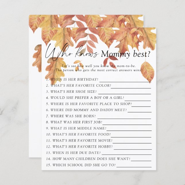 Vallende bladeren - Wie weet mama beste spel (Voorkant / Achterkant)