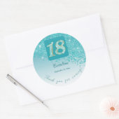 Vallende Blauwgroen Blue Glitter, 18e verjaardag B Ronde Sticker (Envelop)