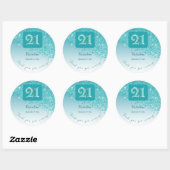 Vallende Blauwgroen Blue Glitter, 21ste verjaardag Ronde Sticker (Vel)