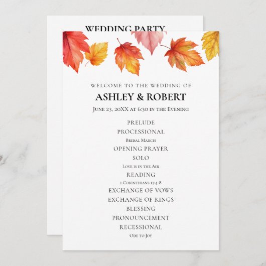 Vallende herfstbladeren herfstbruiloft programma (Voorkant / Achterkant)