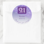 Vallende Paarse glitter, 21ste verjaardag Bedankt Ronde Sticker (Tas)