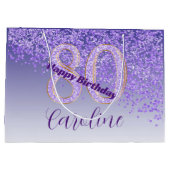  vallende Paarse glitter 80e verjaardag Groot Cadeauzakje (Achterkant)