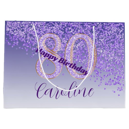  vallende Paarse glitter 80e verjaardag Groot Cadeauzakje (Achterkant)