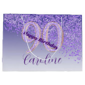  vallende Paarse glitter 90e verjaardag Groot Cadeauzakje (Achterkant)