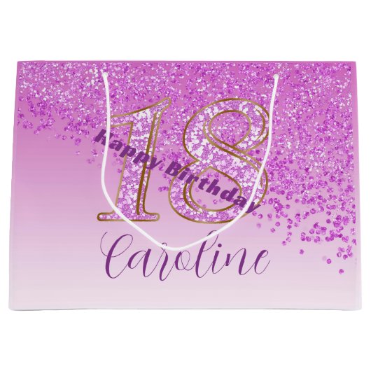  Vallende Roze Glitter 18e Verjaardag Groot Cadeauzakje (Voorkant)