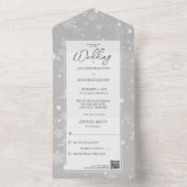 Vallende sneeuwvlokken op grijs met QR-code All In One Uitnodiging (Binnen)