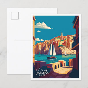 Valletta Malta Art vintage reisillustratie Briefkaart