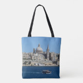 Valletta Malta Cityscape en Vissende bootsouvenir Draagtas (Achterkant)