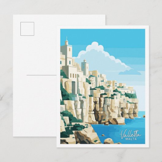 Valletta Malta Travel  illustratie Briefkaart (Voorkant / Achterkant)