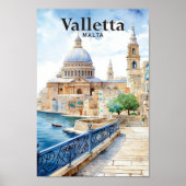 Valletta Malta Waterverf Schilderij Reizen Poster (Voorkant)