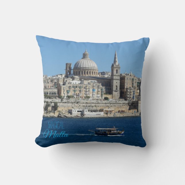Valletta Skyline Harbour Landscape Malta Souvenir Kussen (Voorkant)