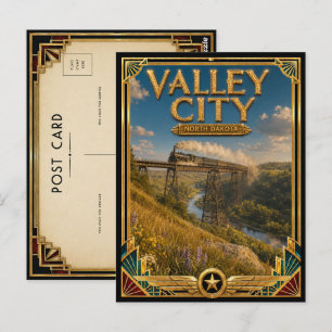 Valley City North Dakota Vintage Art Deco Gouden Briefkaart