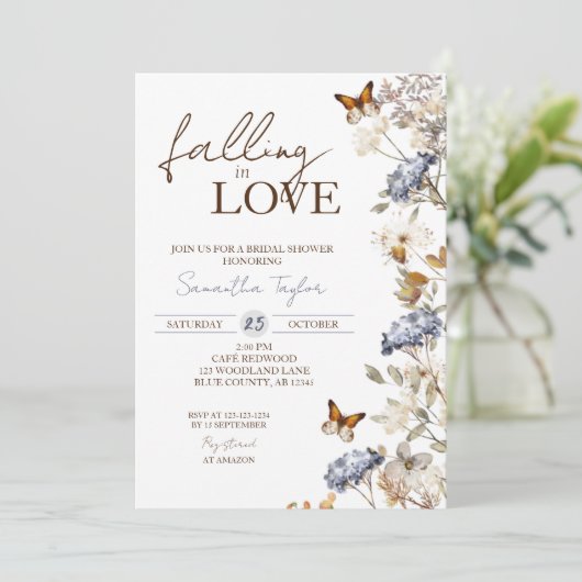 Valling in Love Vrijgezellenfeest, Floral Butterfl Kaart (Staand voorkant)