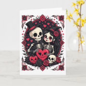 Valloween Verliefd Skelet Koppel Kaart (Gele Bloem)