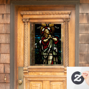 Vals gebrandschilderd glas Jezus die bidt in de wi Raamsticker