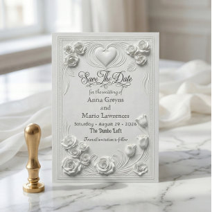 Vals Gebruikte Witte Roos Reliëf Save The Date