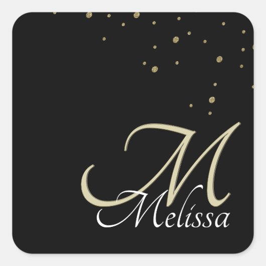 Vals Geprägtes Monogramm und Gouden Confetti Vierkante Sticker (Voorkant)