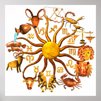 ValxArt roue en bois zodiac de la vie poster