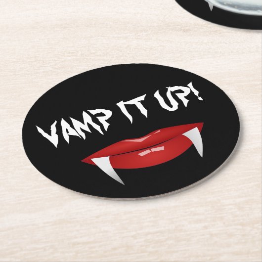 "VAMP HET OP!" Vampire Fangs Halloween Ronde Kartonnen Onderzetter (Gebogen)