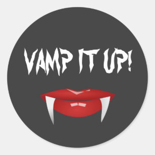 "VAMP HET OP!" Vampire Fangs Halloween Ronde Sticker