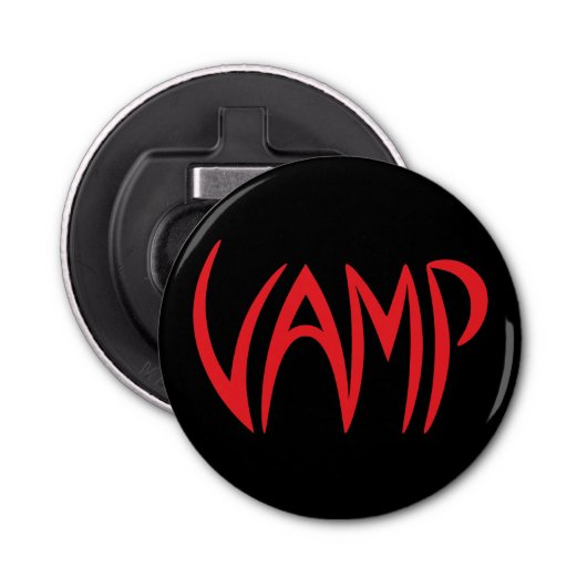 Vamp Text (zwart/rood) versie Button Flesopener (Voorkant)