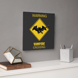 Vampier Bat Waarschuwing Halloween Vierkante Klok
