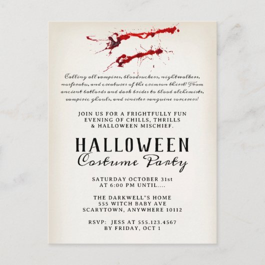 Vampier Bloed Halloween Party Feestdagenkaart (Voorkant)