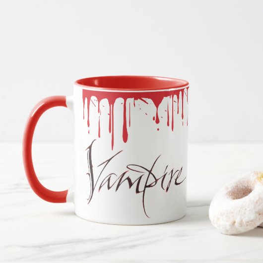 Vampier Bloed Ochtend Koffie Halloween Lettering Mok (Met donut)