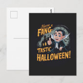 Vampier Funny heeft een Fang-Tastic Halloween Briefkaart (Voorkant / Achterkant)