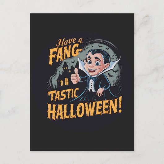 Vampier Funny heeft een Fang-Tastic Halloween Briefkaart (Voorkant)