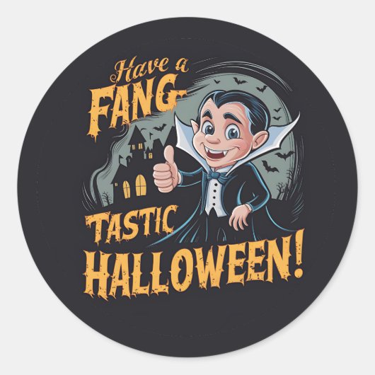 Vampier Funny heeft een Fang-Tastic Halloween Ronde Sticker (Voorkant)