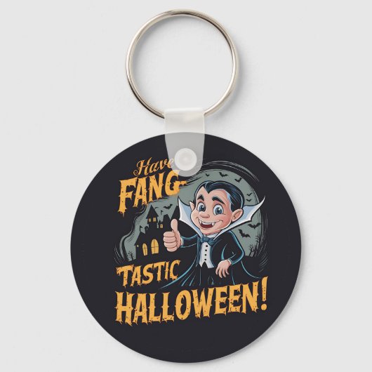 Vampier Funny heeft een Fang-Tastic Halloween Sleutelhanger (Voorkant)