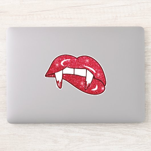 Vampier Glitter Lippen Rood Monster Fangs Sticker (Computer)
