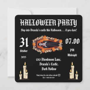 Vampier 🖤 Halloween feest- Zwarte Uitnodigingskaa Kaart