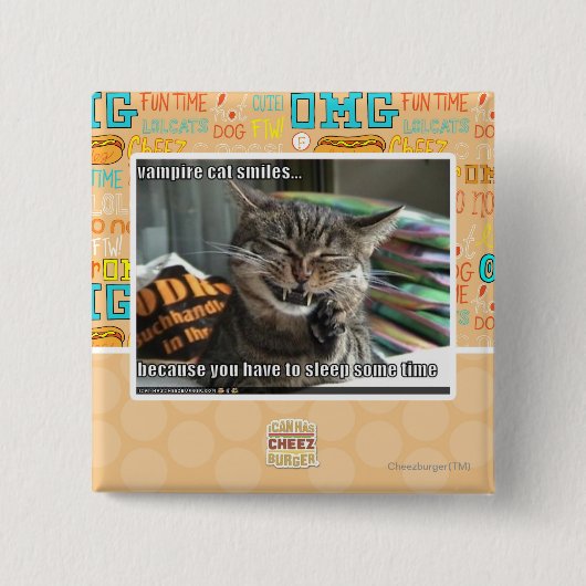 vampier-kat glimlacht vierkante button 5,1 cm (Voorkant)