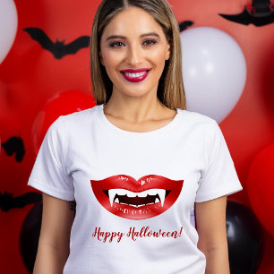 Vampier Lips Rode Mond Met Fangs Happy Halloween T-shirt